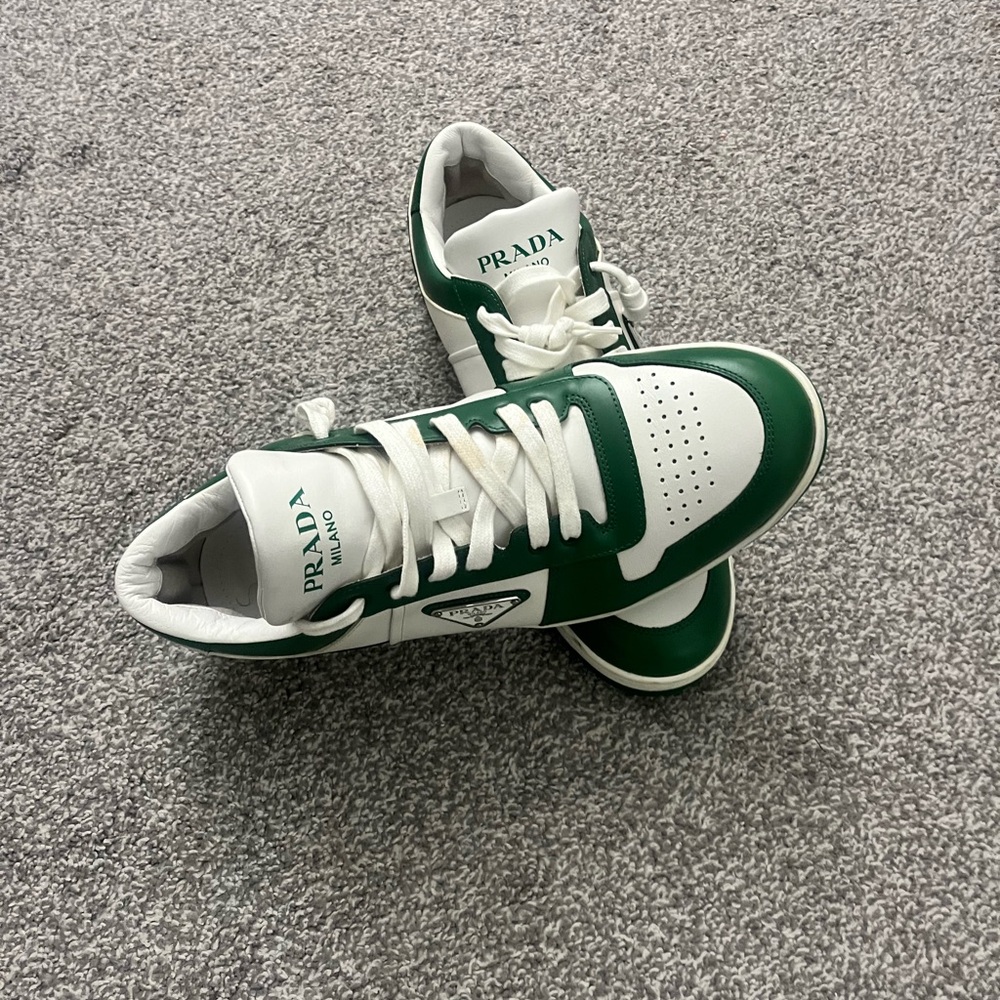 Prada Emerald and White Leather Sneakers